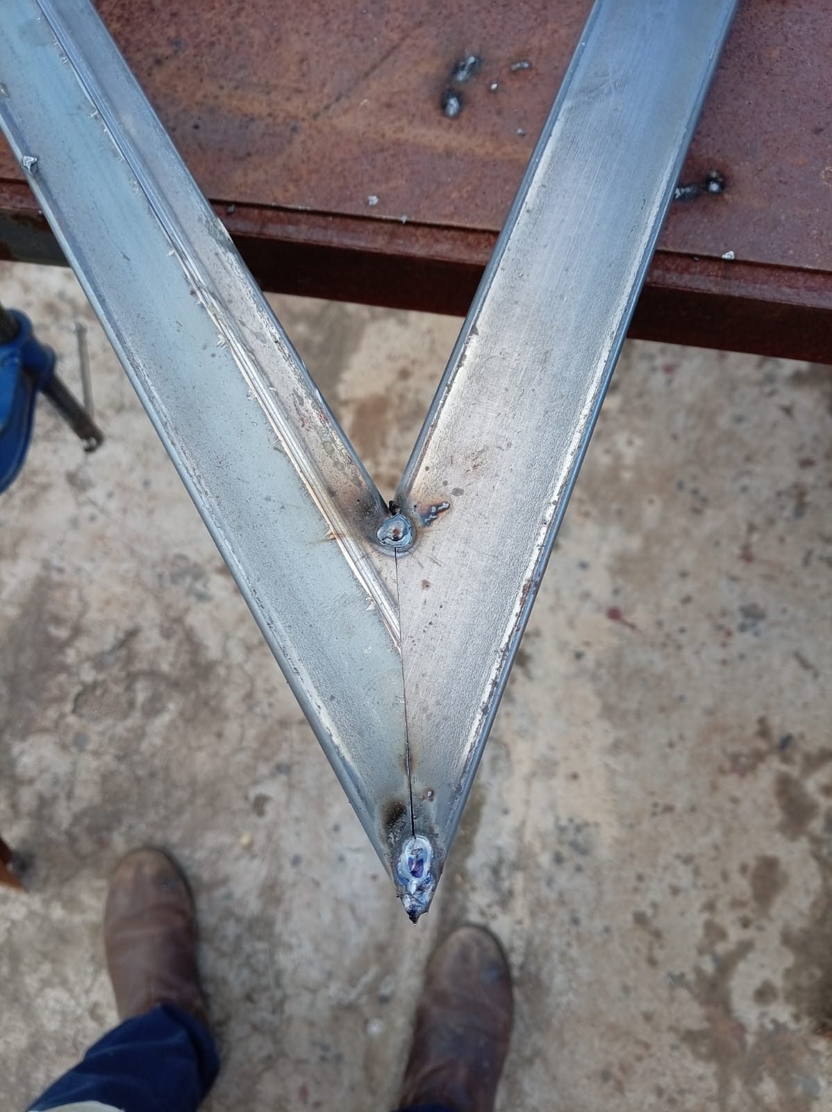 Close-up of a welded steel joint